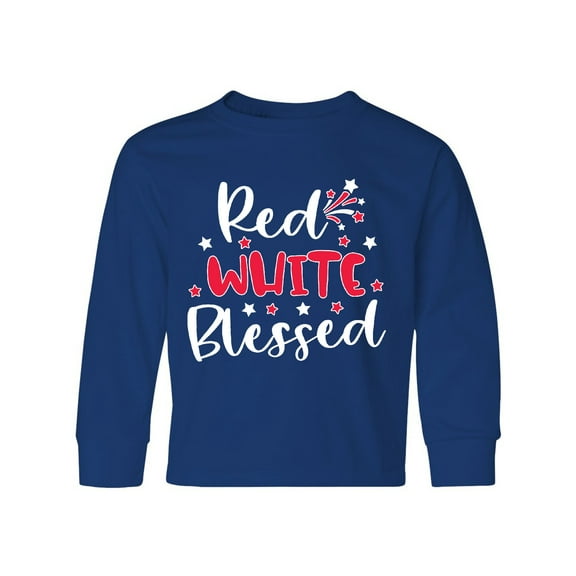 Inktastic 4th of July Red White Blessed Fireworks Long Sleeve Youth T-Shirt