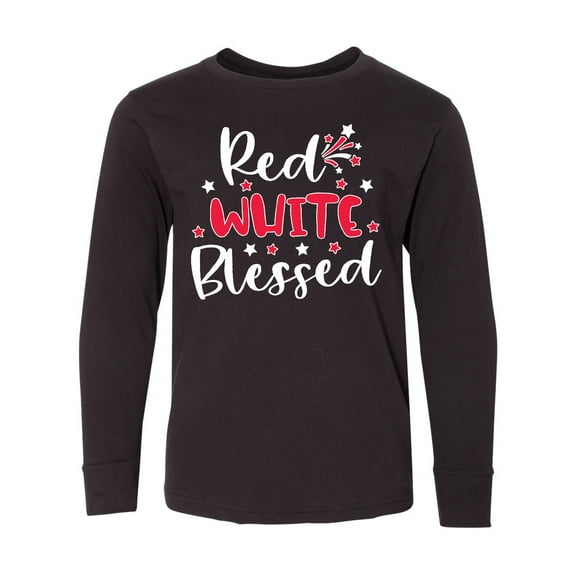 Inktastic 4th of July Red White Blessed Fireworks Long Sleeve Youth T-Shirt