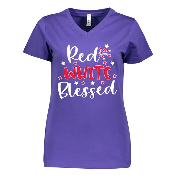Inktastic 4th of July Red White Blessed Fireworks Women's V-Neck T-Shirt