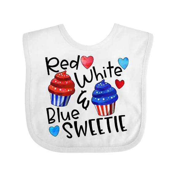 Inktastic 4th of July Red, White and Blue Sweetie Cupcakes and Stars Boys or Girls Baby Bib