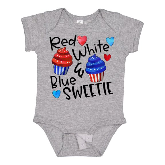 Inktastic 4th of July Red, White and Blue Sweetie Cupcakes and Stars Boys or Girls Baby Bodysuit