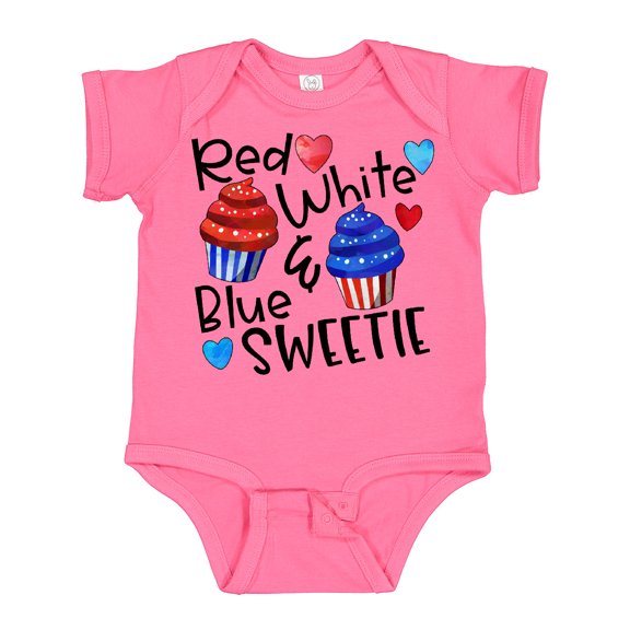 Inktastic 4th of July Red, White and Blue Sweetie Cupcakes and Stars Boys or Girls Baby Bodysuit