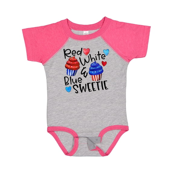 Inktastic 4th of July Red, White and Blue Sweetie Cupcakes and Stars Boys or Girls Baby Bodysuit