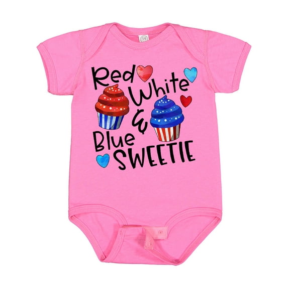 Inktastic 4th of July Red, White and Blue Sweetie Cupcakes and Stars Boys or Girls Baby Bodysuit