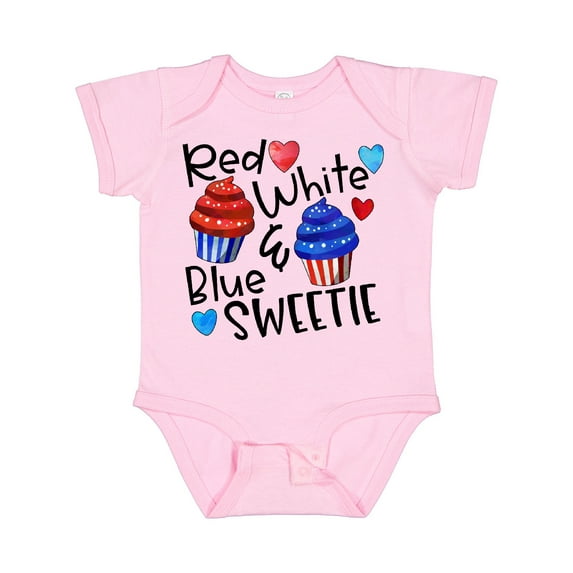 Inktastic 4th of July Red, White and Blue Sweetie Cupcakes and Stars Boys or Girls Baby Bodysuit