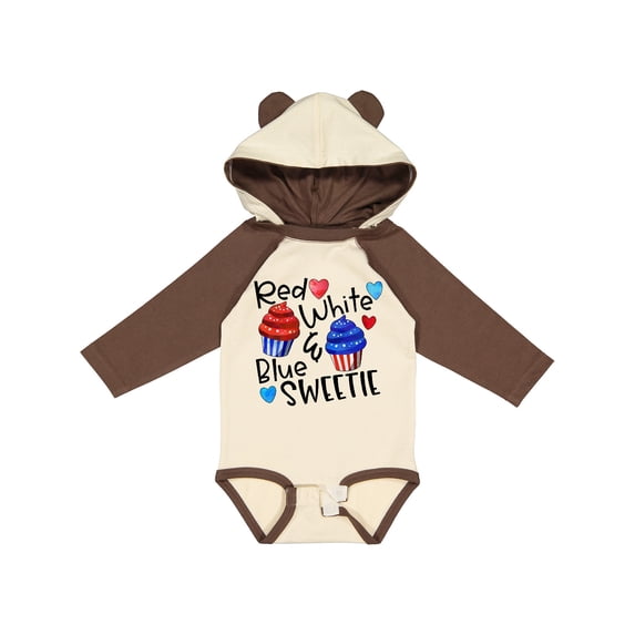 Inktastic 4th of July Red, White and Blue Sweetie Cupcakes and Stars Boys or Girls Long Sleeve Baby Bodysuit