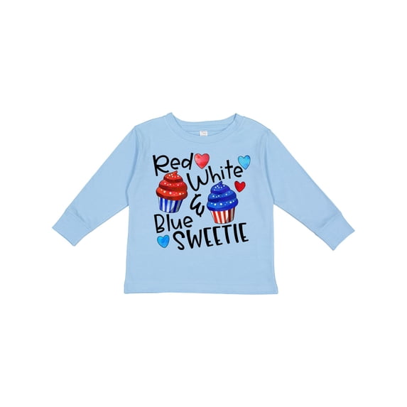 Inktastic 4th of July Red, White and Blue Sweetie Cupcakes and Stars Boys or Girls Long Sleeve Toddler T-Shirt