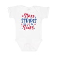 thumbnail image 1 of Inktastic 4th of July Stars Stripes and Sass Blue and Red Stars Girls Baby Bodysuit, 1 of 5