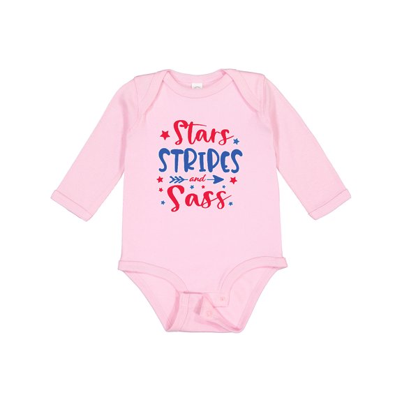 Inktastic 4th of July Stars Stripes and Sass Blue and Red Stars Girls Long Sleeve Baby Bodysuit
