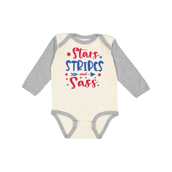 Inktastic 4th of July Stars Stripes and Sass Blue and Red Stars Girls Long Sleeve Baby Bodysuit