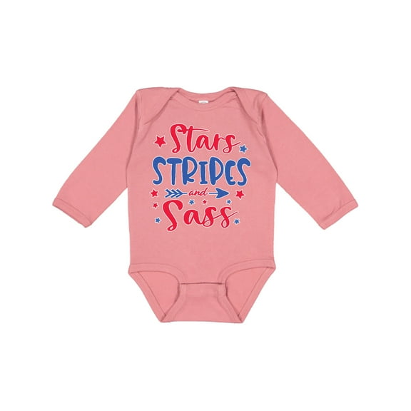Inktastic 4th of July Stars Stripes and Sass Blue and Red Stars Girls Long Sleeve Baby Bodysuit