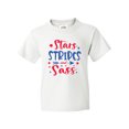 thumbnail image 1 of Inktastic 4th of July Stars Stripes and Sass Blue and Red Stars Youth T-Shirt, 1 of 5