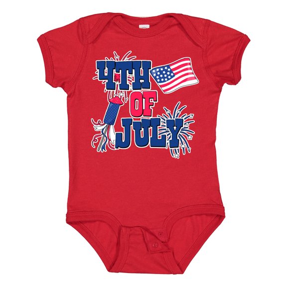Inktastic 4th of July with Fireworks American Flag and Rocket Boys or Girls Baby Bodysuit