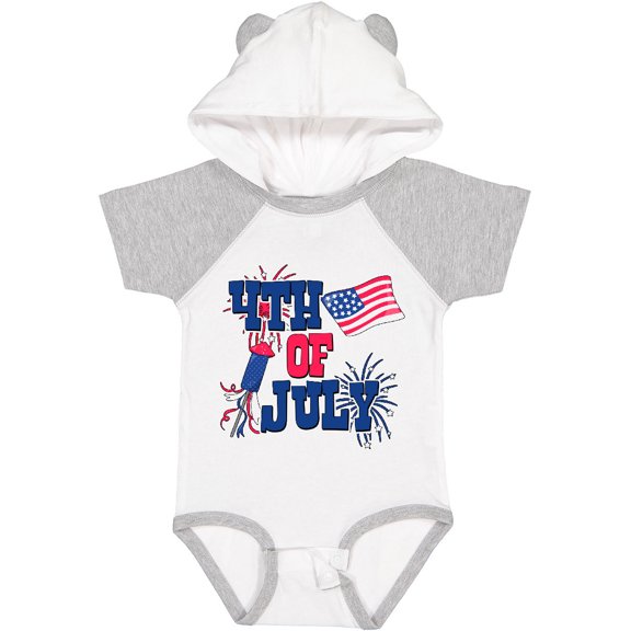 Inktastic 4th of July with Fireworks American Flag and Rocket Boys or Girls Baby Bodysuit