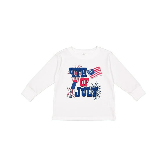 Inktastic 4th of July with Fireworks American Flag and Rocket Boys or Girls Long Sleeve Toddler T-Shirt