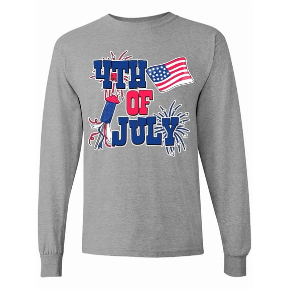 Inktastic 4th of July with Fireworks American Flag and Rocket Long Sleeve T-Shirt
