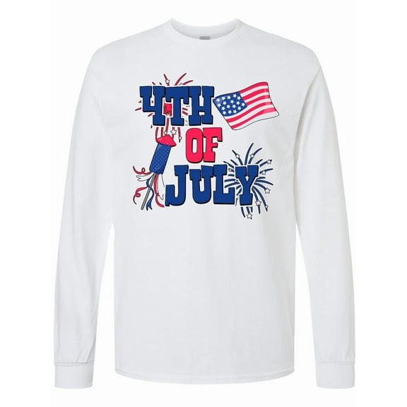 Inktastic 4th of July with Fireworks American Flag and Rocket Long Sleeve T-Shirt