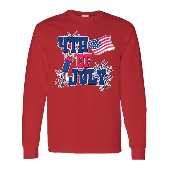 Inktastic 4th of July with Fireworks American Flag and Rocket Long Sleeve T-Shirt