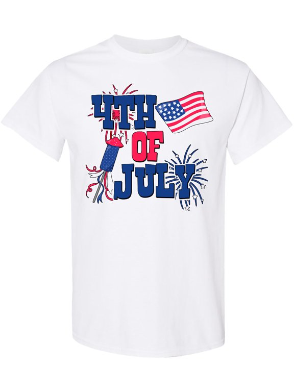 4th of July with Fireworks American Flag and Rocket T-Shirt
