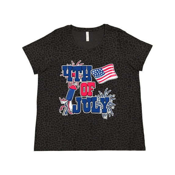 Inktastic 4th of July with Fireworks American Flag and Rocket Women's Plus Size T-Shirt