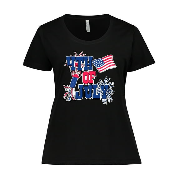 Inktastic 4th of July with Fireworks American Flag and Rocket Women's Plus Size T-Shirt