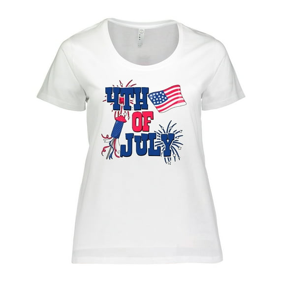 Inktastic 4th of July with Fireworks American Flag and Rocket Women's Plus Size T-Shirt