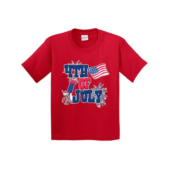 Inktastic 4th of July with Fireworks American Flag and Rocket Youth T-Shirt