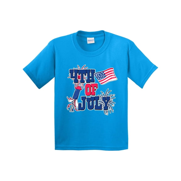 Inktastic 4th of July with Fireworks American Flag and Rocket Youth T-Shirt