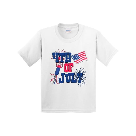 Inktastic 4th of July with Fireworks American Flag and Rocket Youth T-Shirt