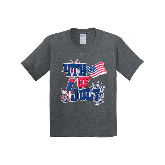 Inktastic 4th of July with Fireworks American Flag and Rocket Youth T-Shirt