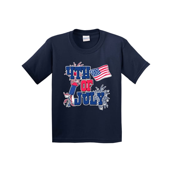 Inktastic 4th of July with Fireworks American Flag and Rocket Youth T-Shirt