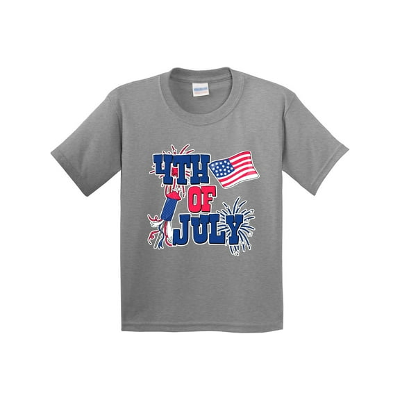 Inktastic 4th of July with Fireworks American Flag and Rocket Youth T-Shirt