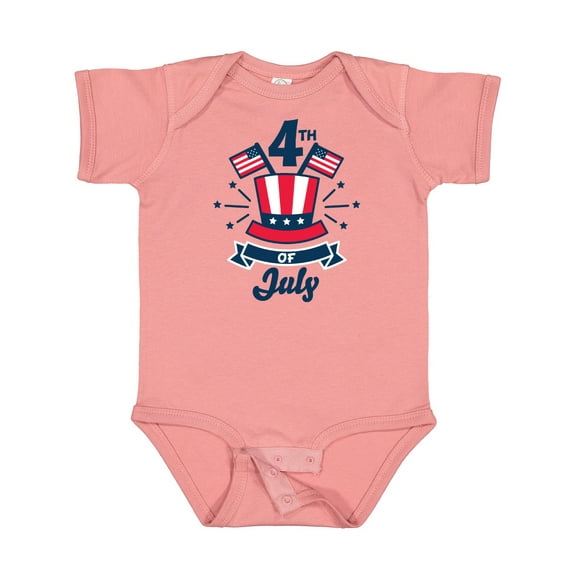 Inktastic 4th of July with Hat Flags and Stars Boys or Girls Baby Bodysuit