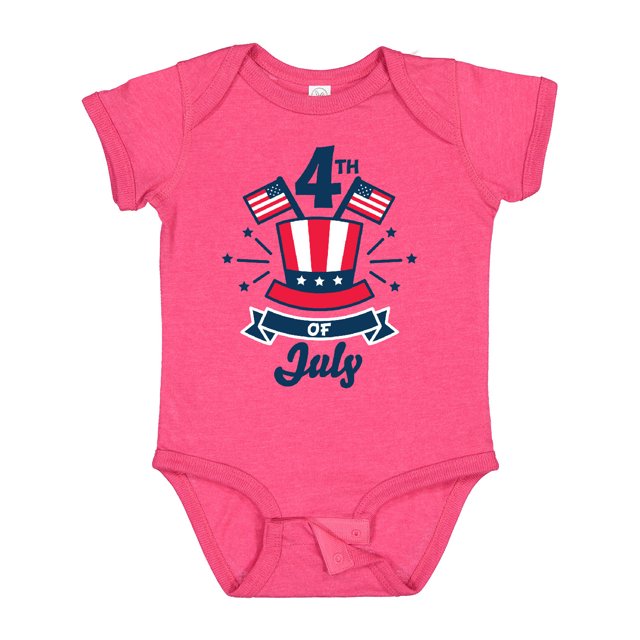 Inktastic 4th of July with Hat Flags and Stars Boys or Girls Baby Bodysuit