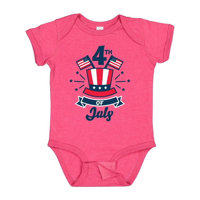 Inktastic 4th of July with Hat Flags and Stars Boys or Girls Baby Bodysuit