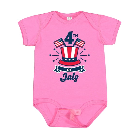 Inktastic 4th of July with Hat Flags and Stars Boys or Girls Baby Bodysuit