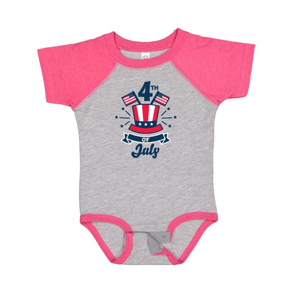 Inktastic 4th of July with Hat Flags and Stars Boys or Girls Baby Bodysuit