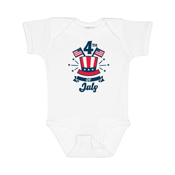 Inktastic 4th of July with Hat Flags and Stars Boys or Girls Baby Bodysuit