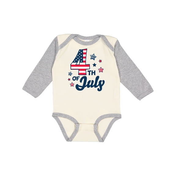 Inktastic 4th of July with Striped Stars Boys or Girls Long Sleeve Baby Bodysuit