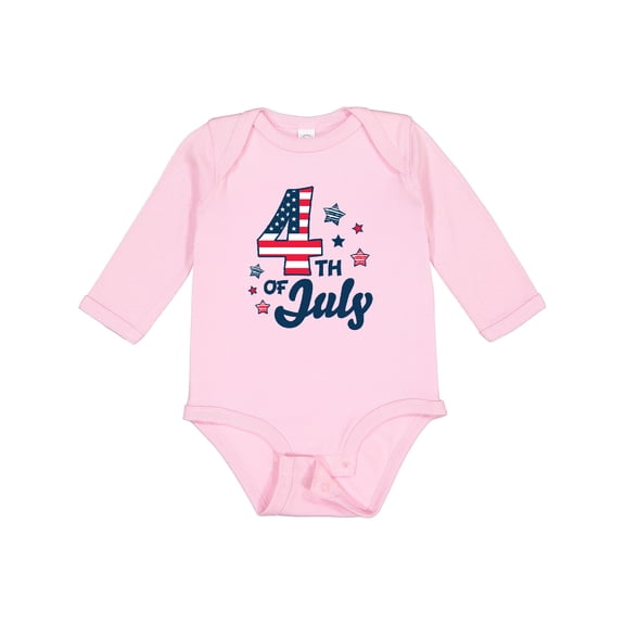 Inktastic 4th of July with Striped Stars Boys or Girls Long Sleeve Baby Bodysuit