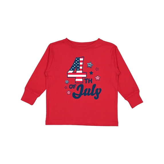 Inktastic 4th of July with Striped Stars Boys or Girls Long Sleeve Toddler T-Shirt