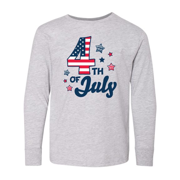 Inktastic 4th of July with Striped Stars Long Sleeve Youth T-Shirt
