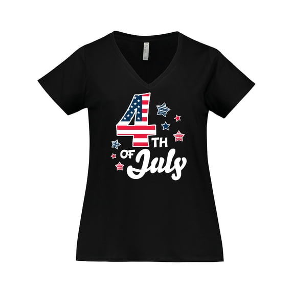 Inktastic 4th of July with Striped Stars Women's Plus Size V-Neck T-Shirt