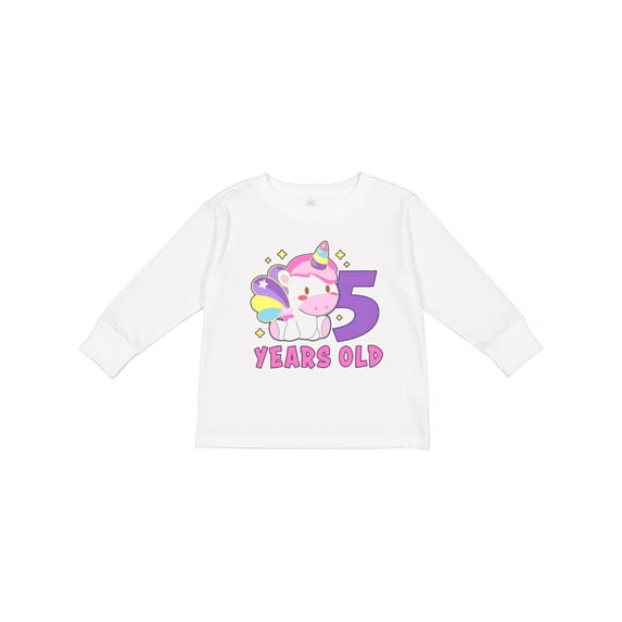 Inktastic 5 Years Old with Cute Unicorn Birthday Girls Long Sleeve Toddler T-Shirt