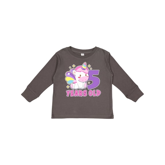 Inktastic 5 Years Old with Cute Unicorn Birthday Girls Long Sleeve Toddler T-Shirt