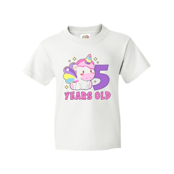 Inktastic 5 years old with Cute Unicorn Birthday Youth T-Shirt