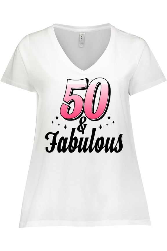 50 and Fabulous with Sparkles Women's Plus Size V-Neck T-Shirt