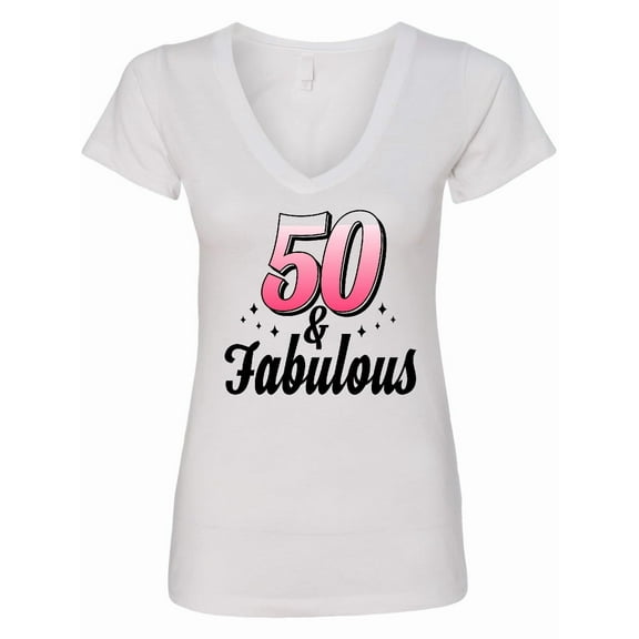 Inktastic 50 and Fabulous with Sparkles Women's V-Neck T-Shirt