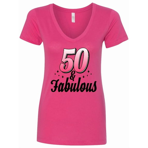 Inktastic 50 and Fabulous with Sparkles Women's V-Neck T-Shirt