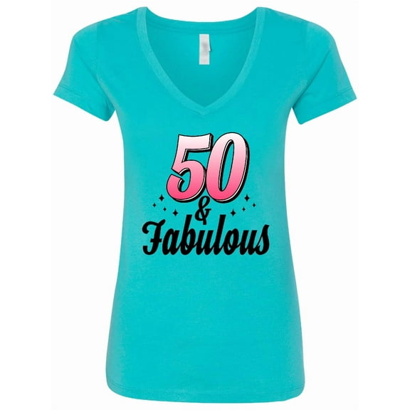 Inktastic 50 and Fabulous with Sparkles Women's V-Neck T-Shirt